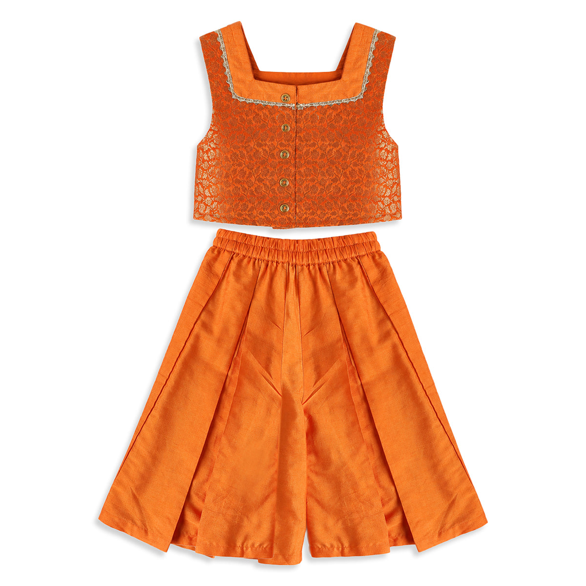 Girls Orange Floral Top and Palazzo Set with Dupatta for Festive Wear