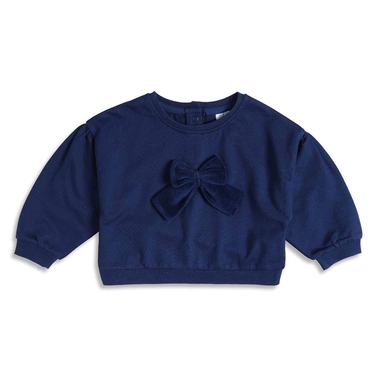 Baby Girls Navy Blue Cotton Bow Sweatshirt Regular Fit Casual Wear