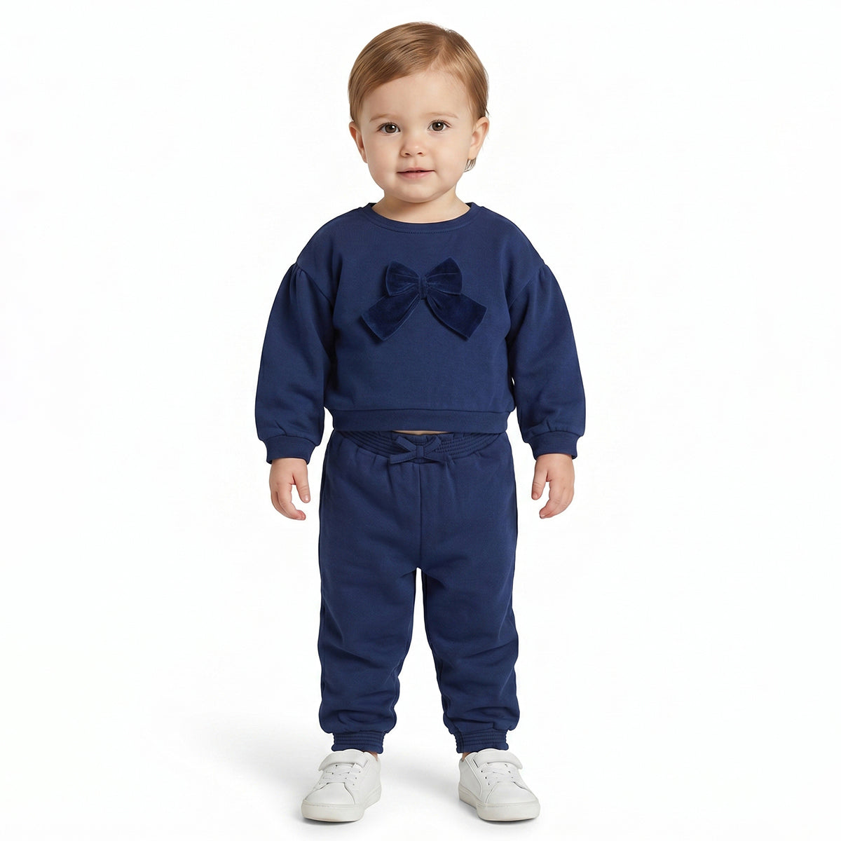 Baby Girls Navy Blue Cotton Bow Sweatshirt Regular Fit Casual Wear