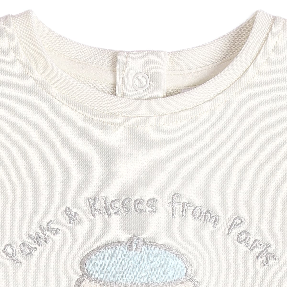 Baby Girls Off White And Light Blue Cotton Blend Dog Embroidered Sweatshirt Pack of 1 Regular Fit Casual Wear
