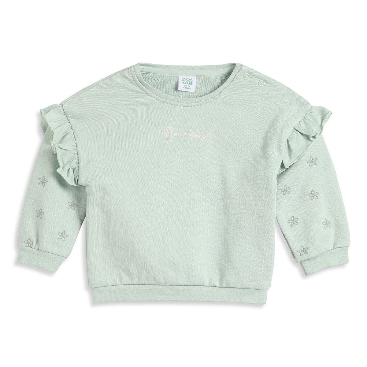 Baby Girls Mint Green Ruffle Sleeve Sweatshirt Regular Fit .