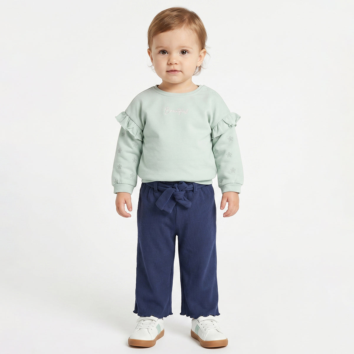 Baby Girls Mint Green Ruffle Sleeve Sweatshirt Regular Fit .