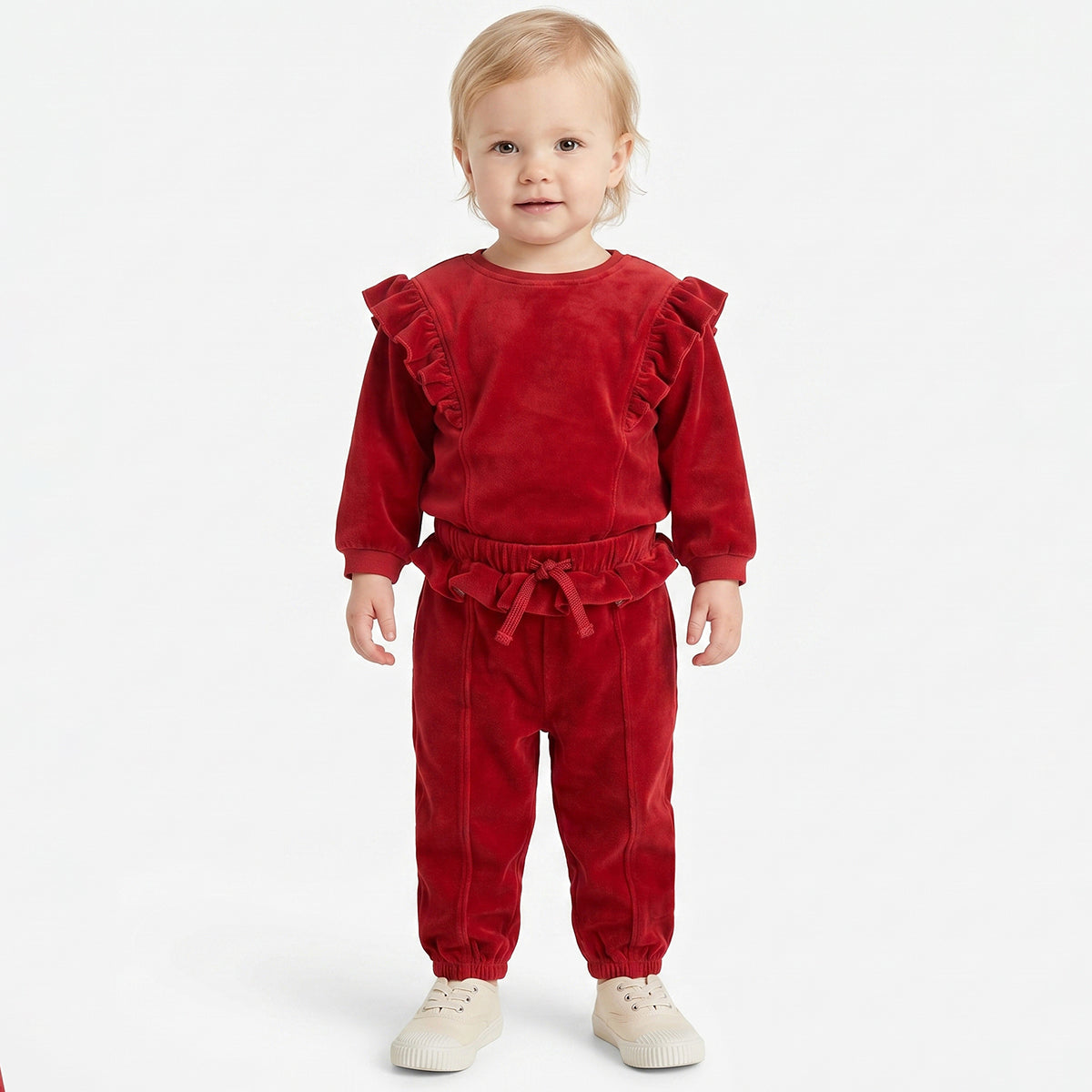 Baby Girls Red Velvet Sweatshirt Regular Fit.