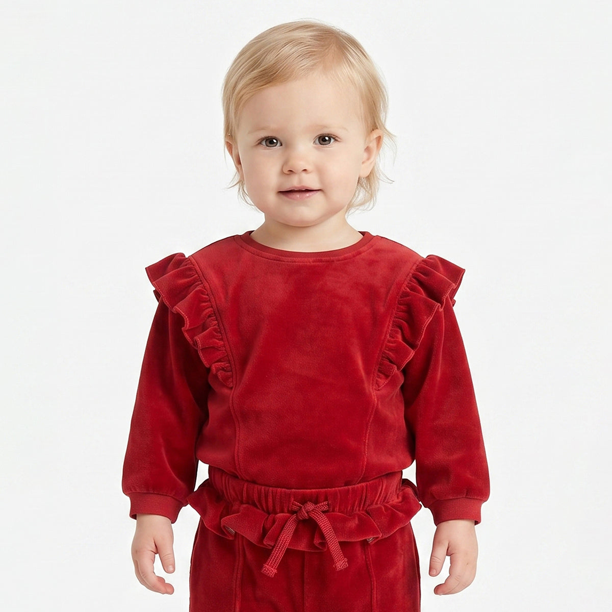 Baby Girls Red Velvet Sweatshirt Regular Fit.