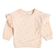 Baby Girls Peach Cotton Floral Printed Sweatshirt with Ruffle Detail Regular Fit Casual Wear