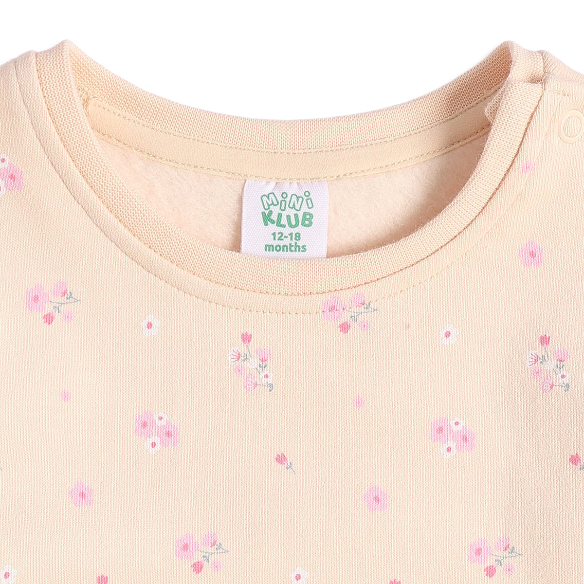 Baby Girls Peach Cotton Floral Printed Sweatshirt with Ruffle Detail Regular Fit Casual Wear