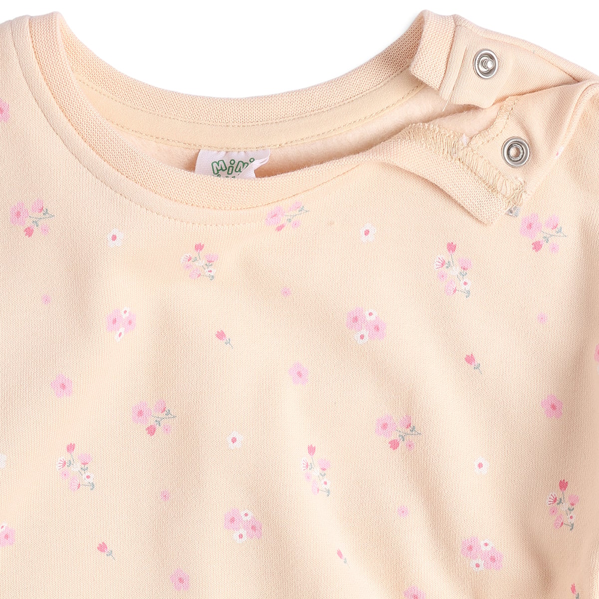 Baby Girls Peach Cotton Floral Printed Sweatshirt with Ruffle Detail Regular Fit Casual Wear