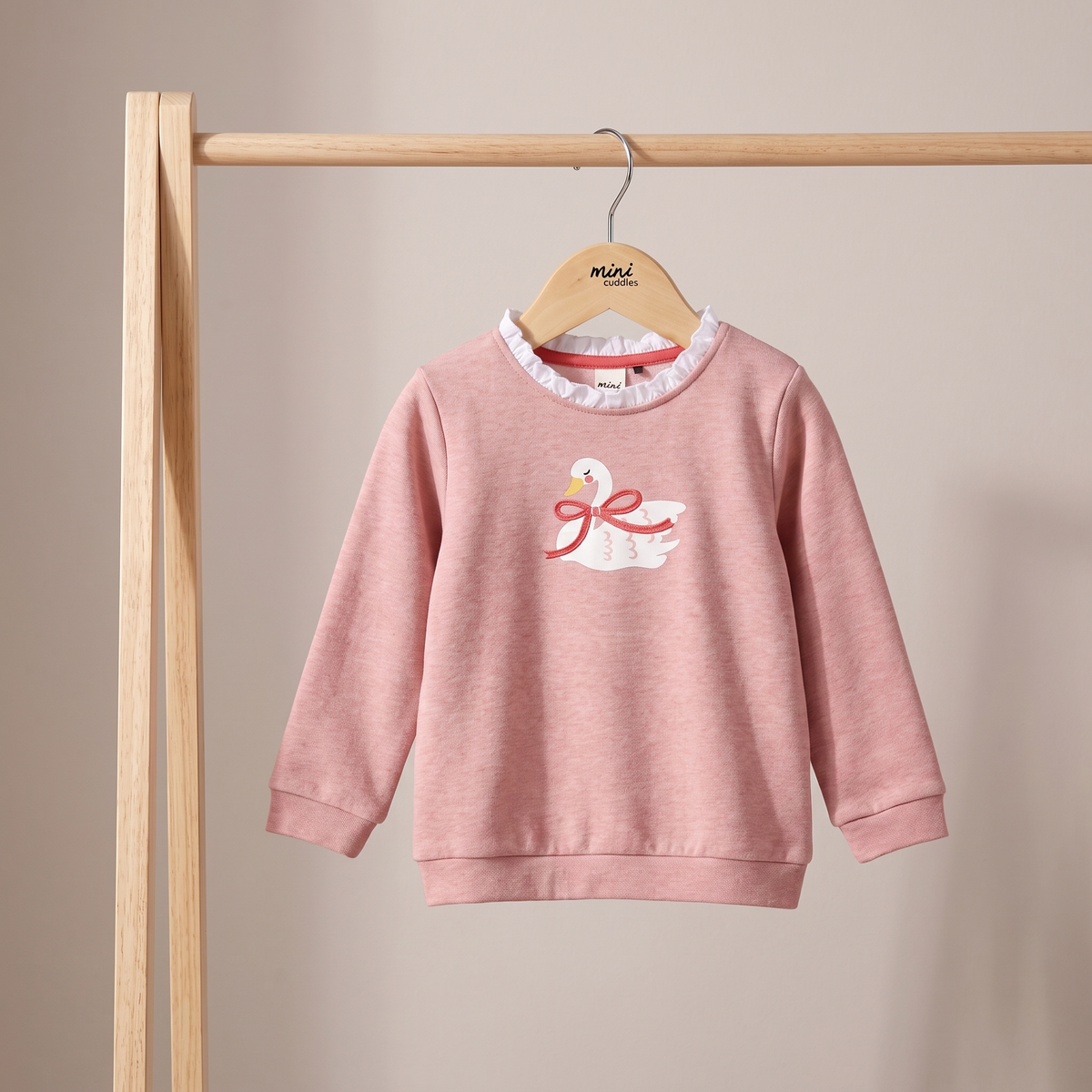 Baby Girls Pink Cotton Blend Swan Print Sweatshirt Regular Fit Casual Wear