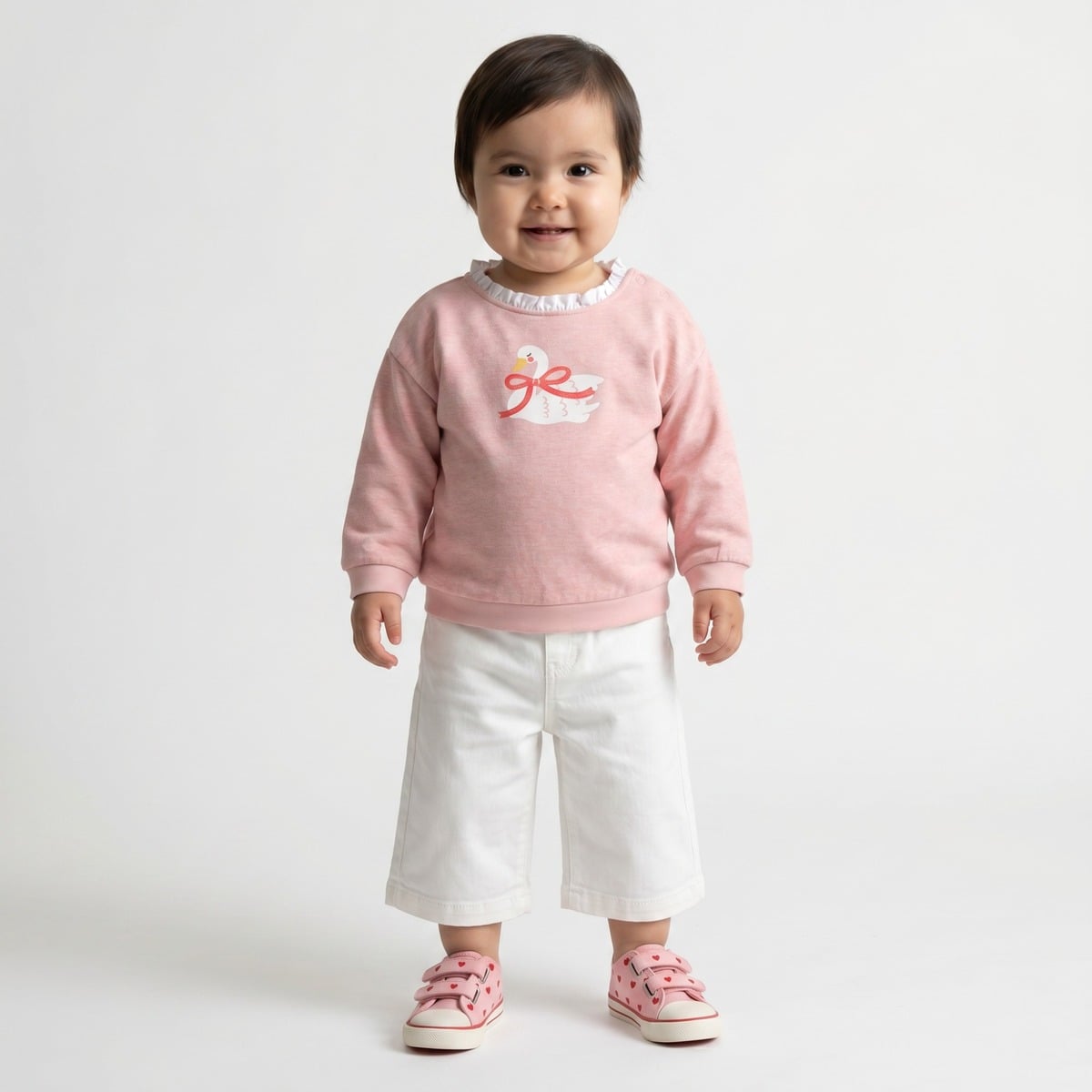 Baby Girls Pink Cotton Blend Swan Print Sweatshirt Regular Fit Casual Wear
