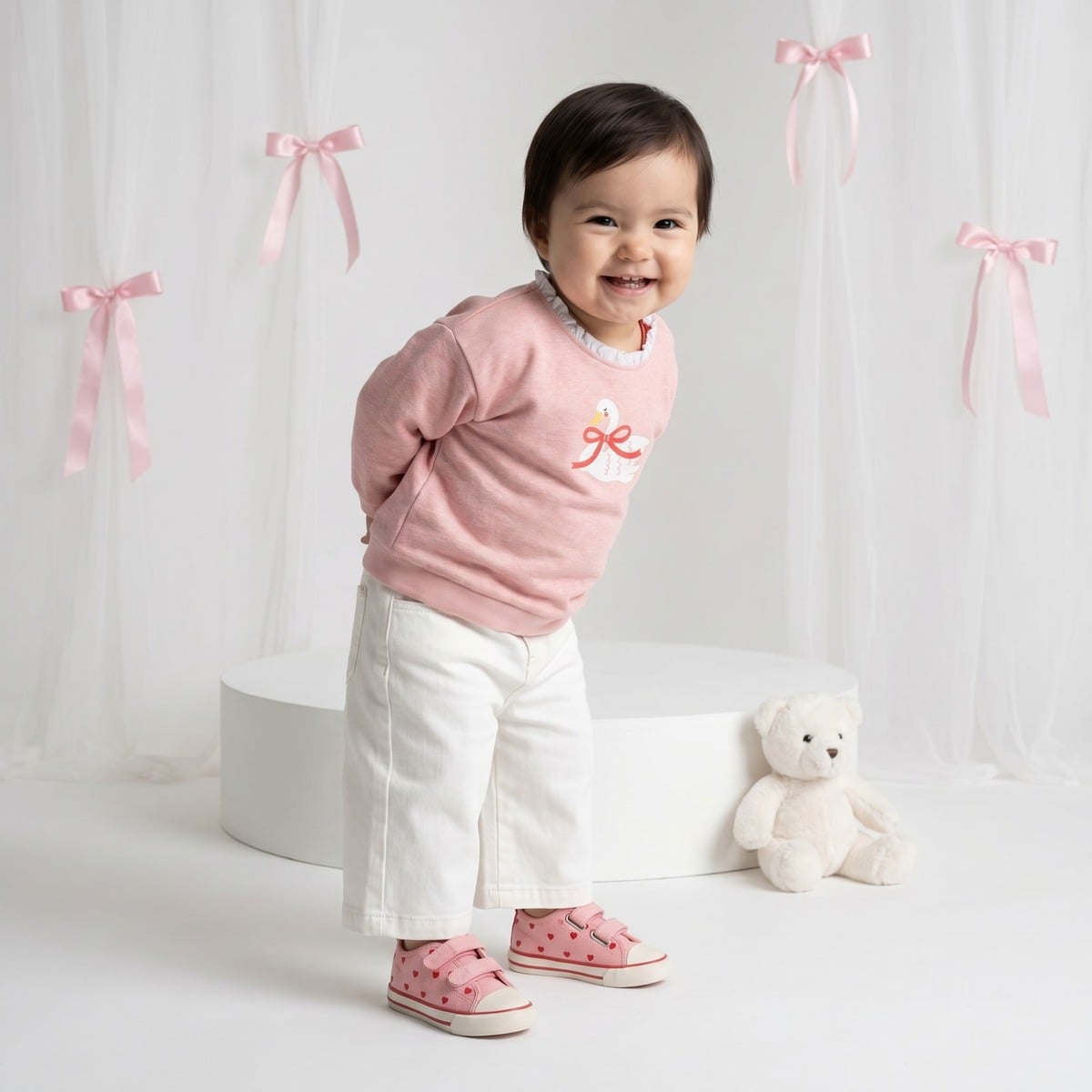 Baby Girls Pink Cotton Blend Swan Print Sweatshirt Regular Fit Casual Wear