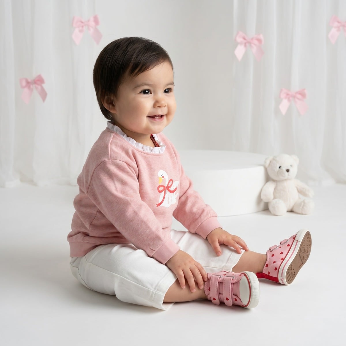 Baby Girls Pink Cotton Blend Swan Print Sweatshirt Regular Fit Casual Wear