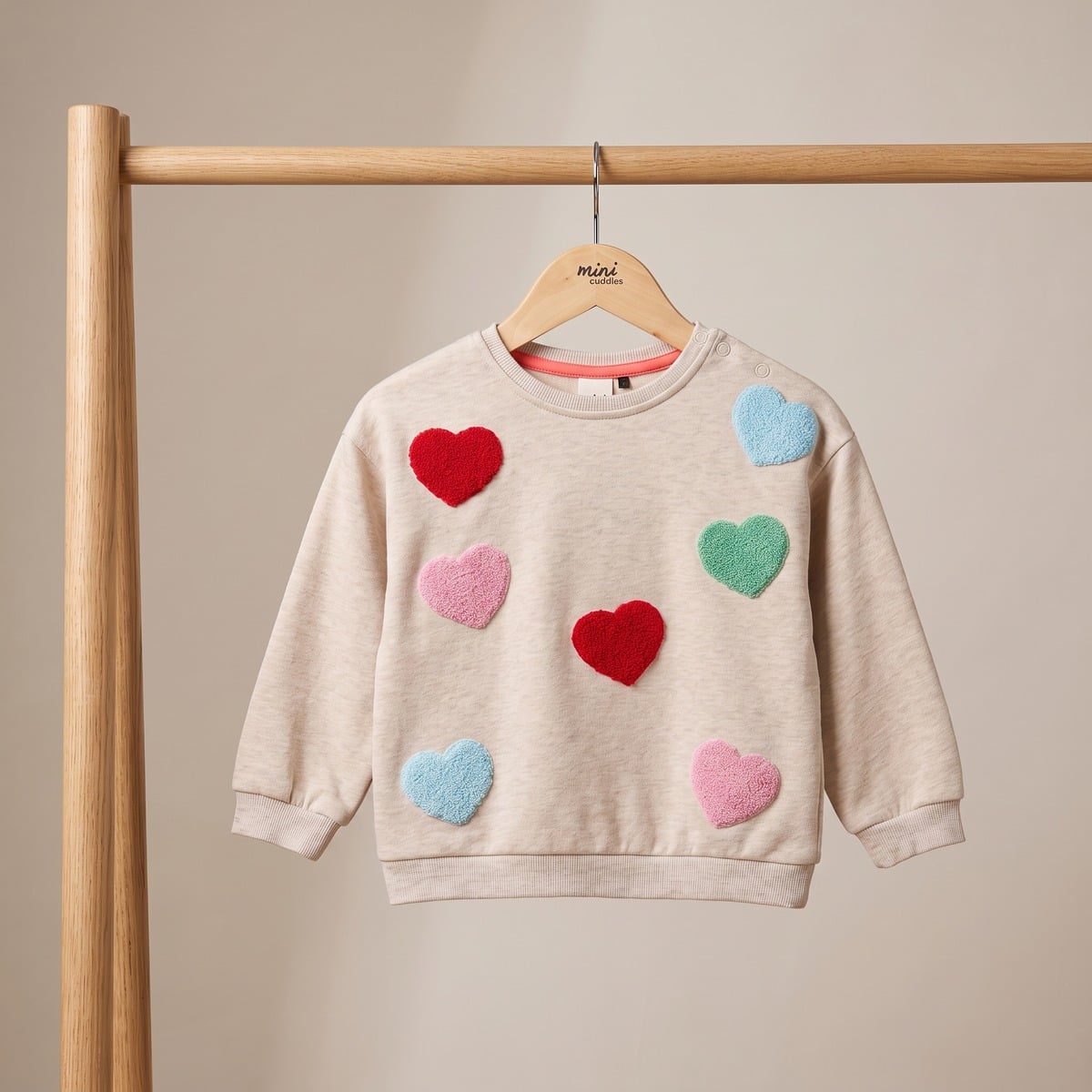 Baby Girls Beige Cotton Blend Heart Applique Sweatshirt Regular Fit Casual Wear