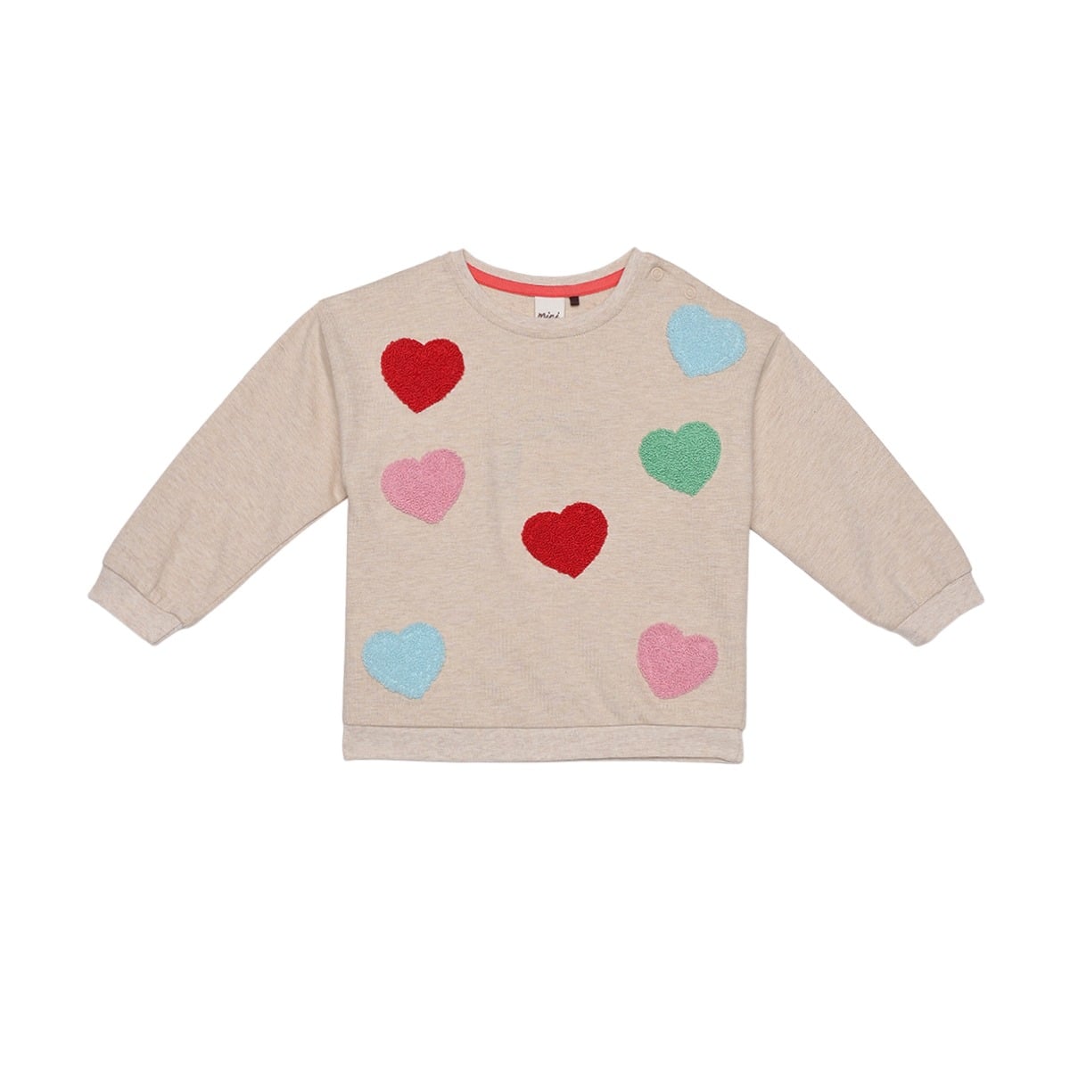 Baby Girls Beige Cotton Blend Heart Applique Sweatshirt Regular Fit Casual Wear