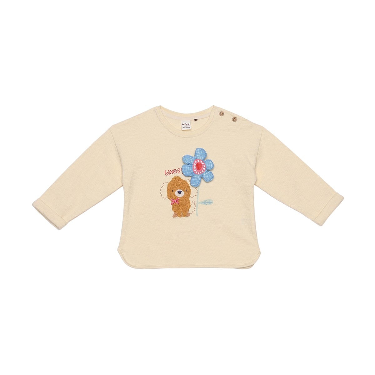 Baby Girls Cream Cotton Blend Puppy And Flower Applique Sweatshirt Regular Fit Casual Wear