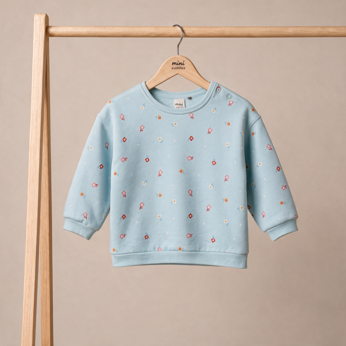 Baby Girls Light Blue Cotton Blend Floral Print Sweatshirt Regular Fit Casual Wear