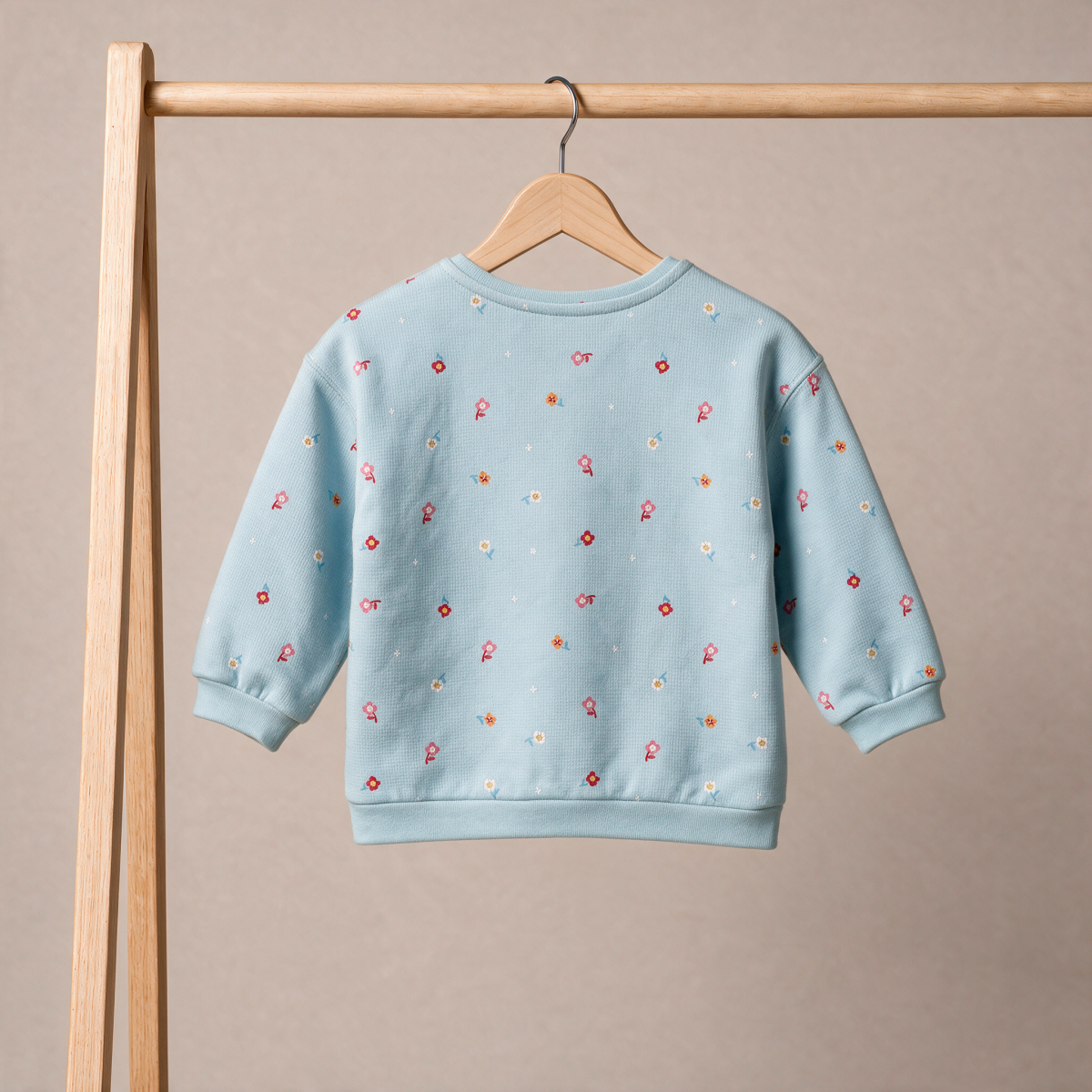 Baby Girls Light Blue Cotton Blend Floral Print Sweatshirt Regular Fit Casual Wear