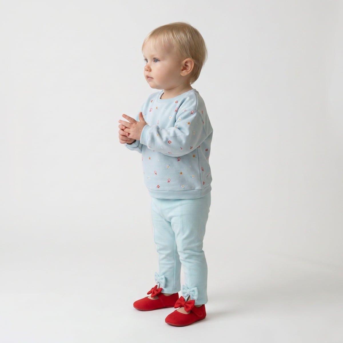 Baby Girls Light Blue Cotton Blend Floral Print Sweatshirt Regular Fit Casual Wear