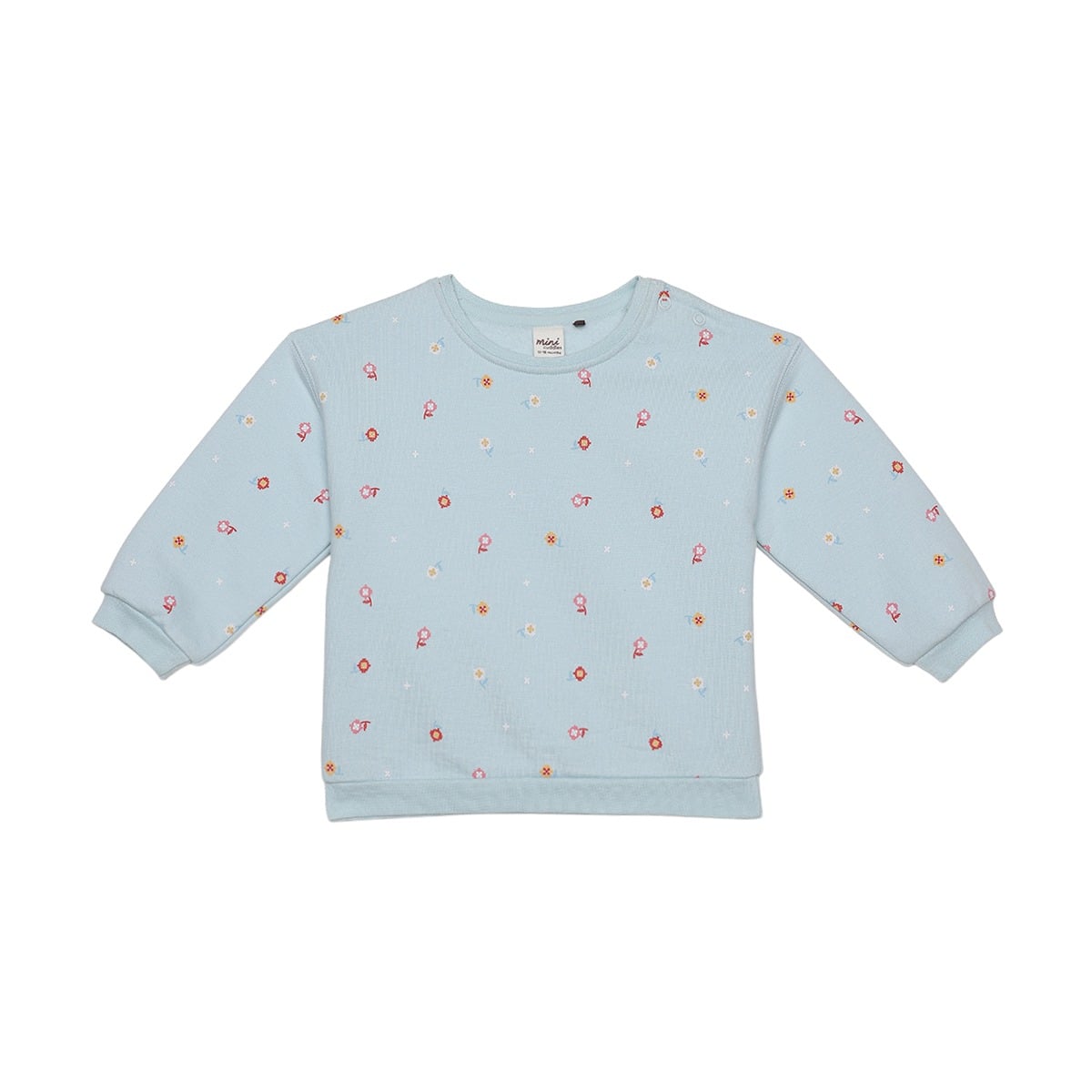Baby Girls Light Blue Cotton Blend Floral Print Sweatshirt Regular Fit Casual Wear