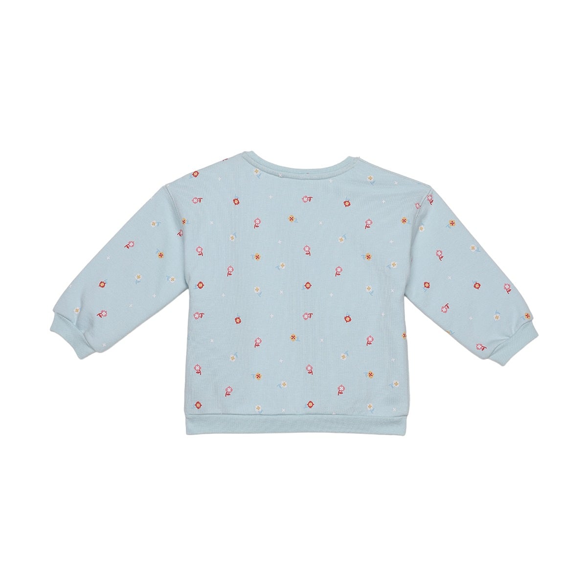 Baby Girls Light Blue Cotton Blend Floral Print Sweatshirt Regular Fit Casual Wear