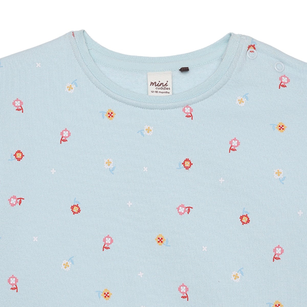 Baby Girls Light Blue Cotton Blend Floral Print Sweatshirt Regular Fit Casual Wear