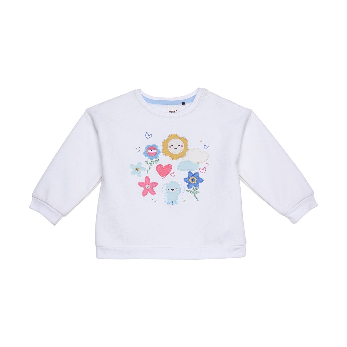 Baby Girls White Cotton Blend Floral And Puppy Applique Sweatshirt Regular Fit Casual Wear