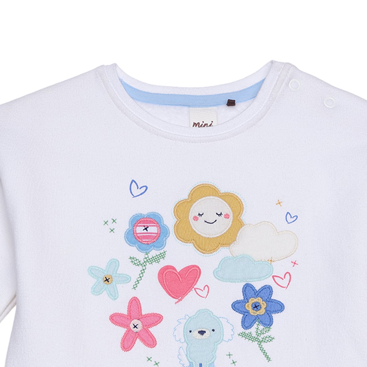 Baby Girls White Cotton Blend Floral And Puppy Applique Sweatshirt Regular Fit Casual Wear