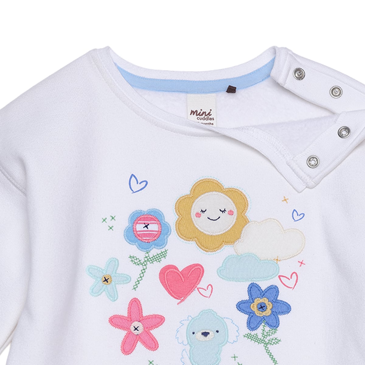Baby Girls White Cotton Blend Floral And Puppy Applique Sweatshirt Regular Fit Casual Wear