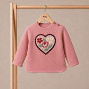 Baby Girls Dusty Pink Cotton Blend Floral Heart Embroidered Textured Sweatshirt Regular Fit Casual Wear