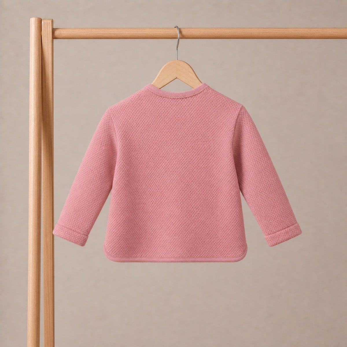 Baby Girls Dusty Pink Cotton Blend Floral Heart Embroidered Textured Sweatshirt Regular Fit Casual Wear