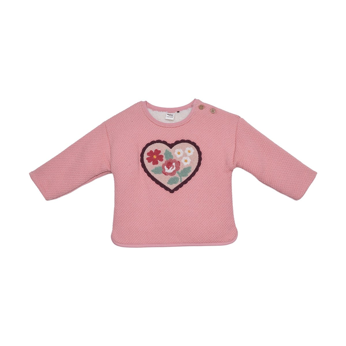 Baby Girls Dusty Pink Cotton Blend Floral Heart Embroidered Textured Sweatshirt Regular Fit Casual Wear
