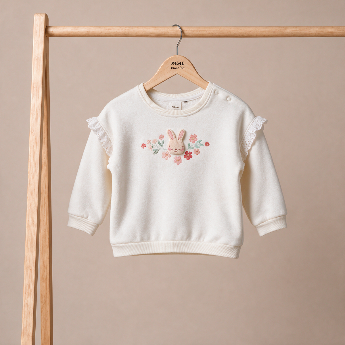 Baby Girls White Cotton Blend Bunny And Floral Applique Sweatshirt Regular Fit Casual Wear