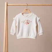 Baby Girls White Cotton Blend Bunny And Floral Applique Sweatshirt Regular Fit Casual Wear