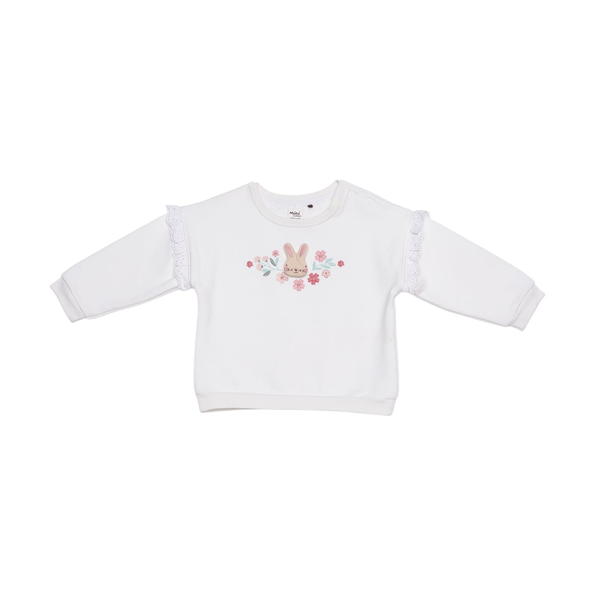 Baby Girls White Cotton Blend Bunny And Floral Applique Sweatshirt Regular Fit Casual Wear