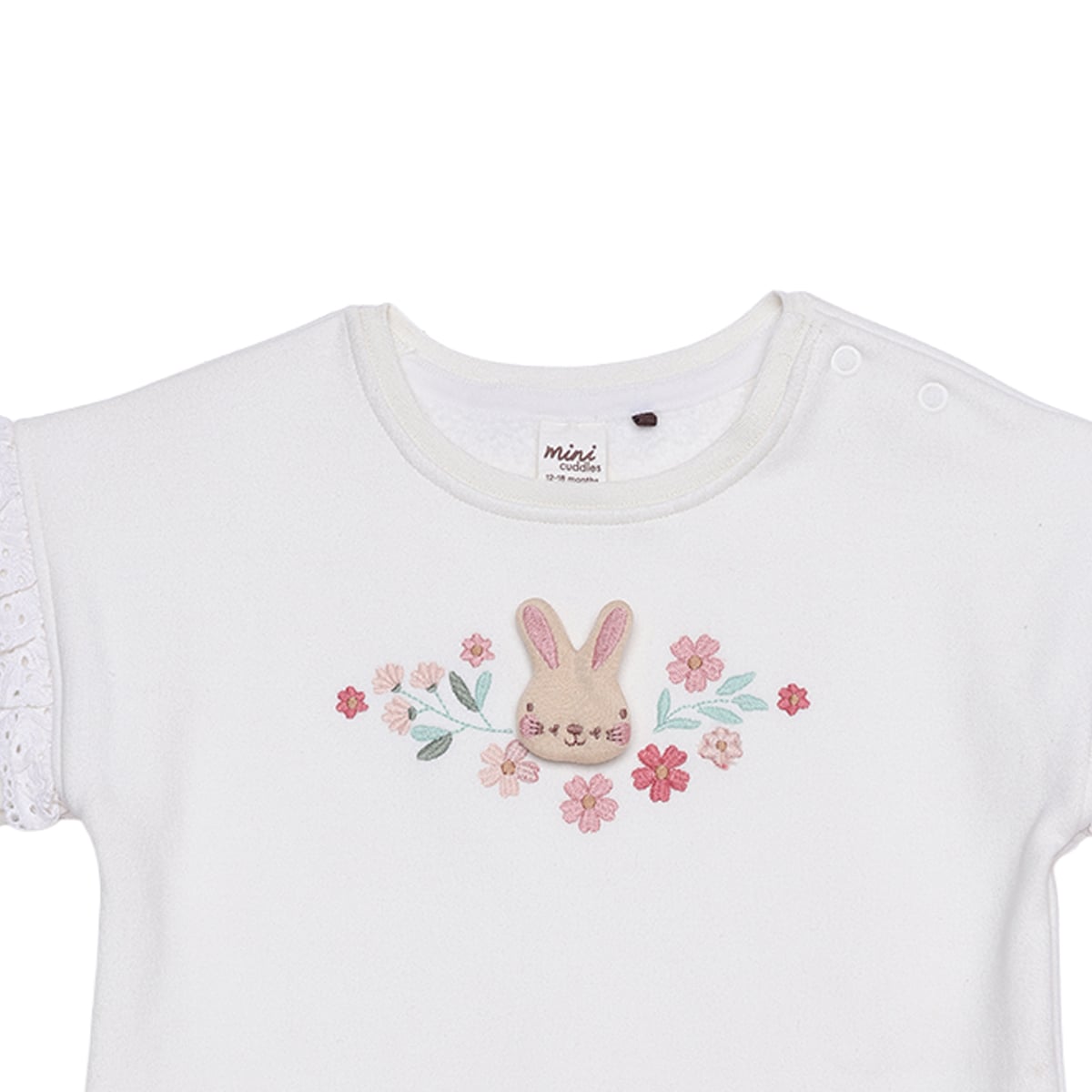 Baby Girls White Cotton Blend Bunny And Floral Applique Sweatshirt Regular Fit Casual Wear