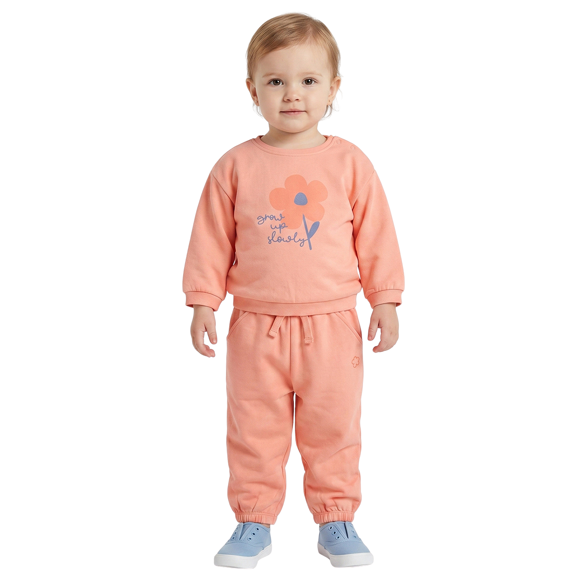 Baby Girls Peach Printed Sweatshirt Regular Fit
