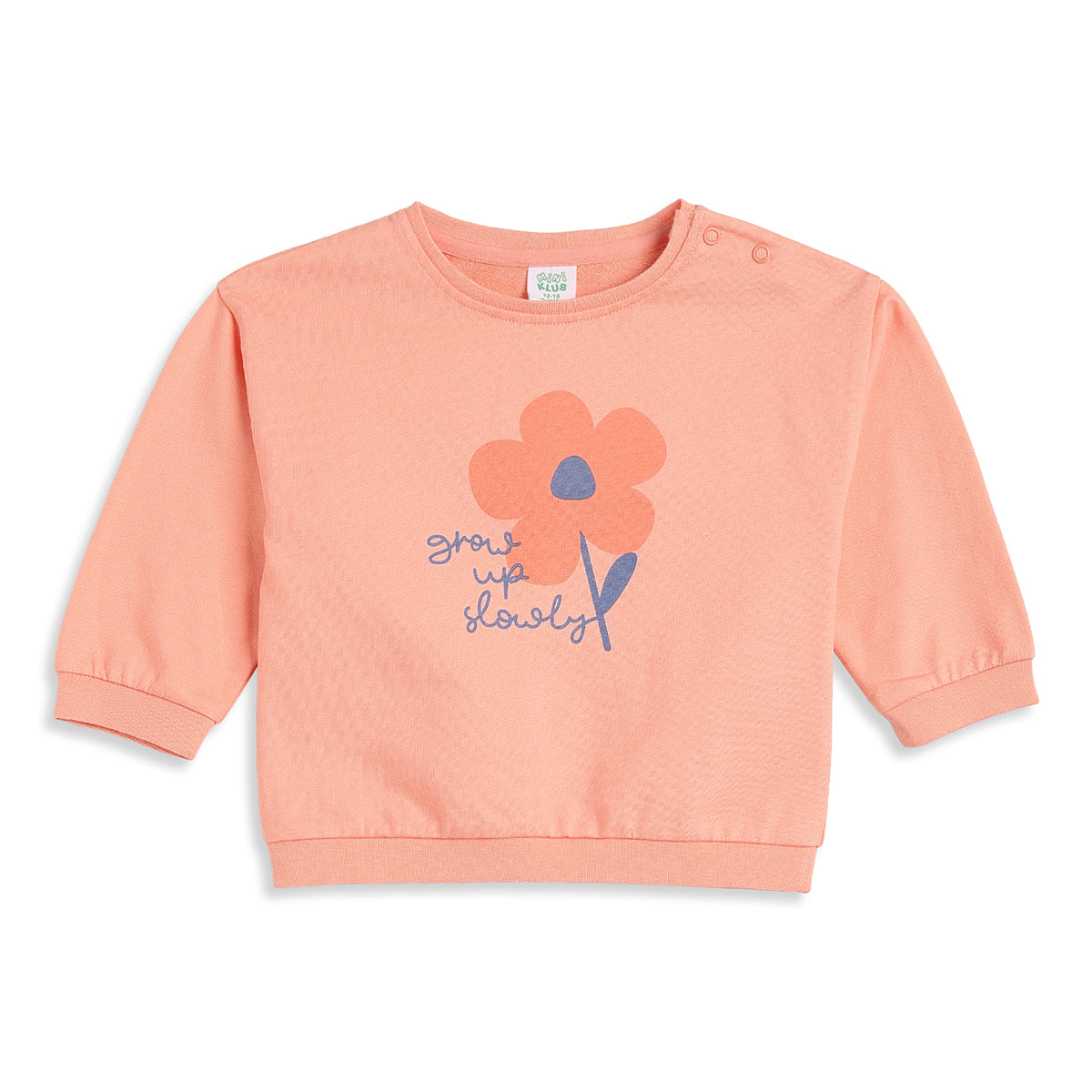 Baby Girls Peach Printed Sweatshirt Regular Fit.