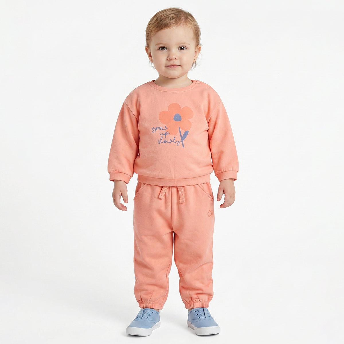 Baby Girls Peach Printed Sweatshirt Regular Fit.