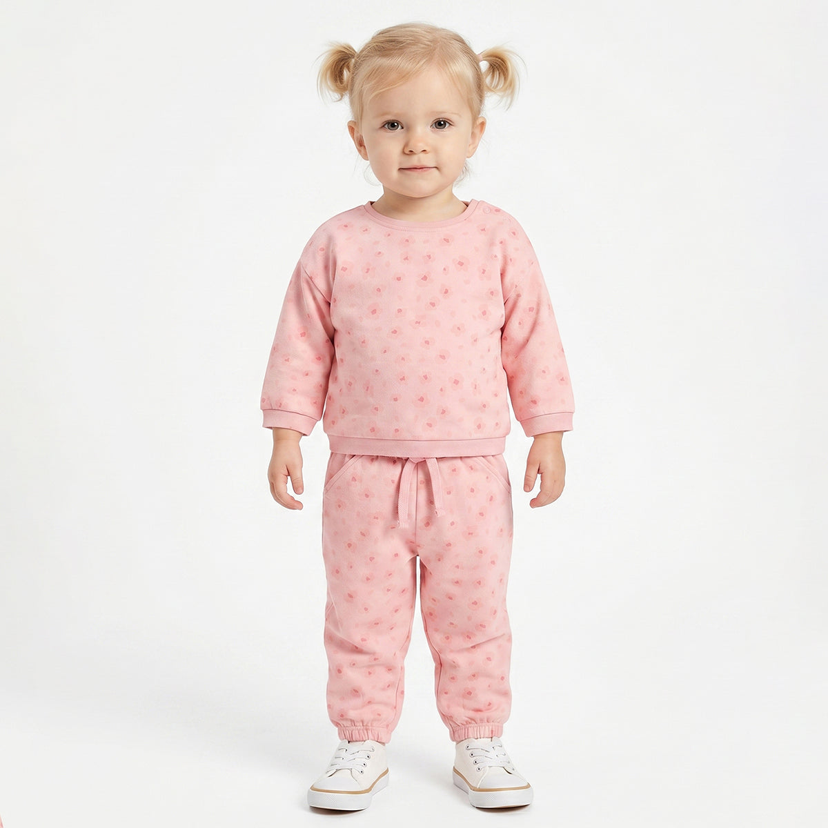Baby Girls Peach Printed Sweatshirt Regular Fit.