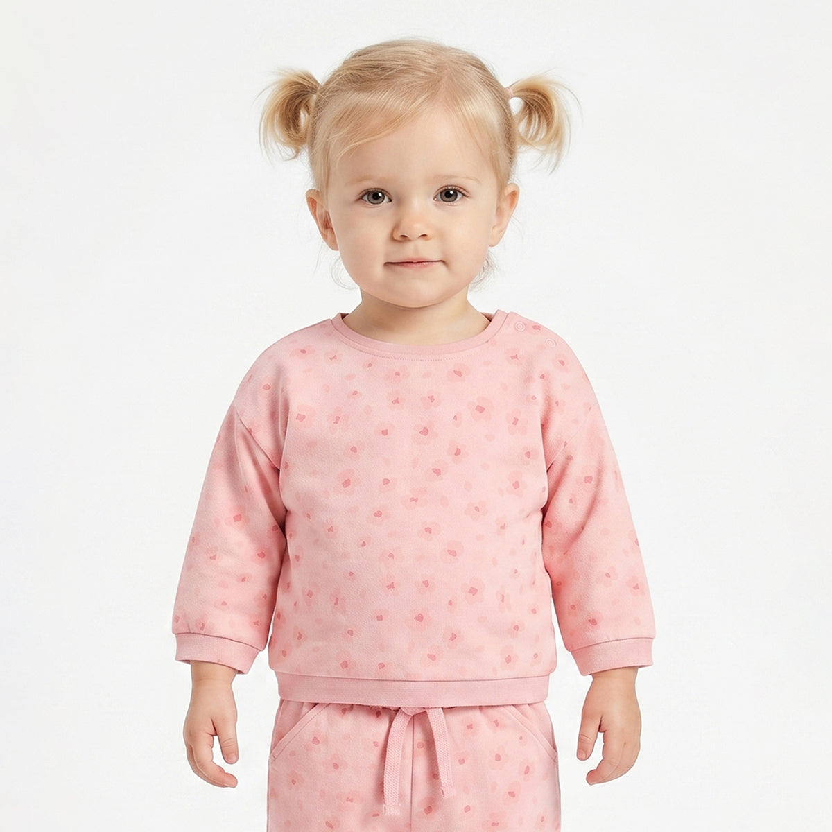 Baby Girls Peach Printed Sweatshirt Regular Fit.