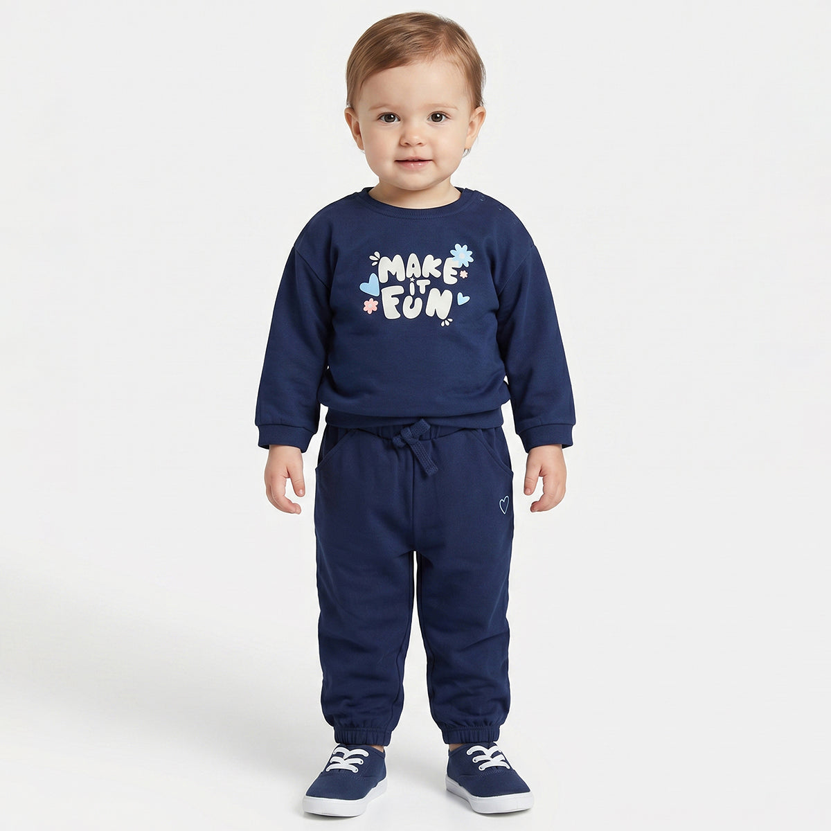 Baby Girls Navy Blue Printed Sweatshirt Regular Fit