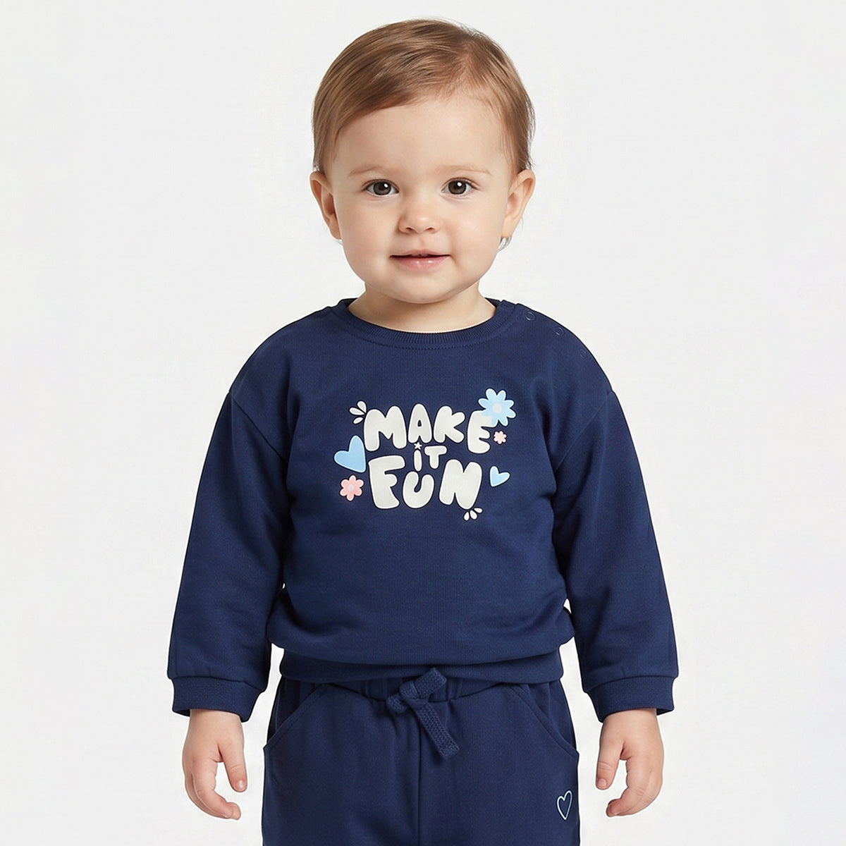 Baby Girls Navy Blue Printed Sweatshirt Regular Fit