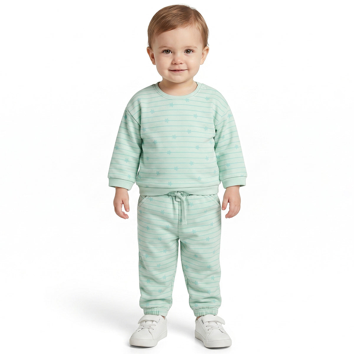 Baby Girls Mint Green Printed Sweatshirt Regular Fit.