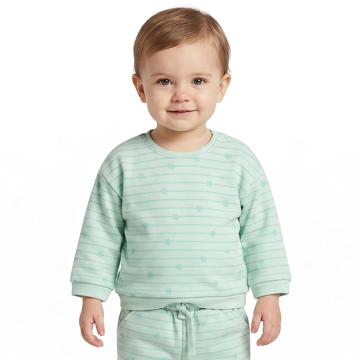 Baby Girls Mint Green Printed Sweatshirt Regular Fit.
