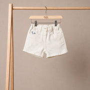 Baby Girls Off White Cotton Denim Floral Embroidered Shorts Regular Fit Casual Wear