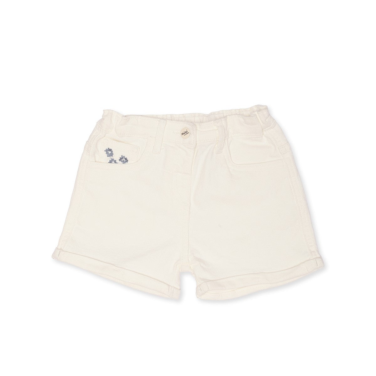 Baby Girls Off White Cotton Denim Floral Embroidered Shorts Regular Fit Casual Wear