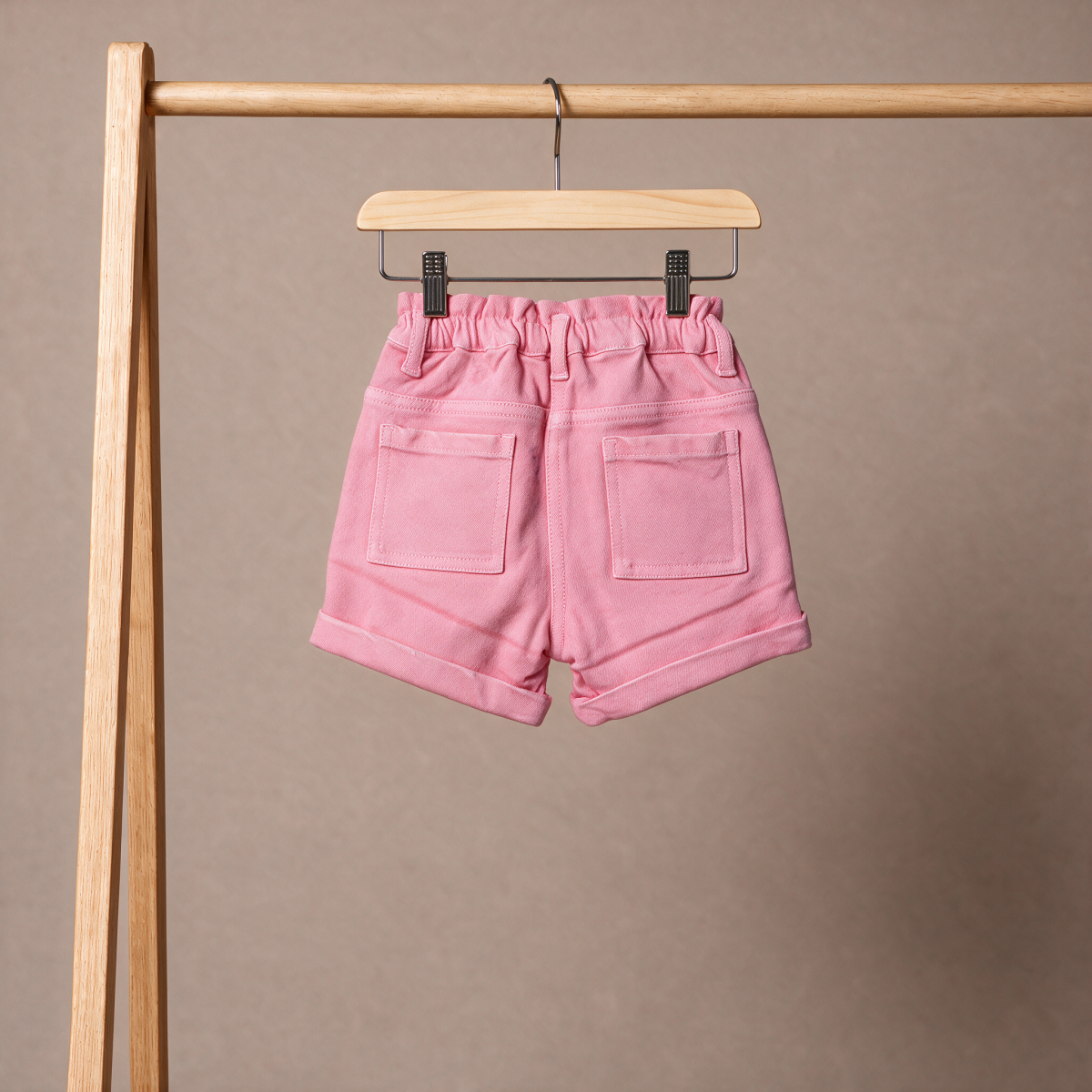 Baby Girls Pink Cotton Blend Heart Embroidered Denim Shorts Regular Fit Casual Wear