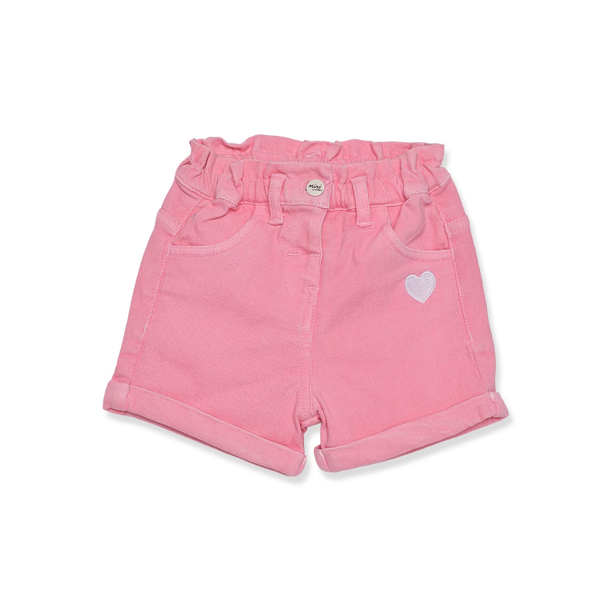 Baby Girls Pink Cotton Blend Heart Embroidered Denim Shorts Regular Fit Casual Wear