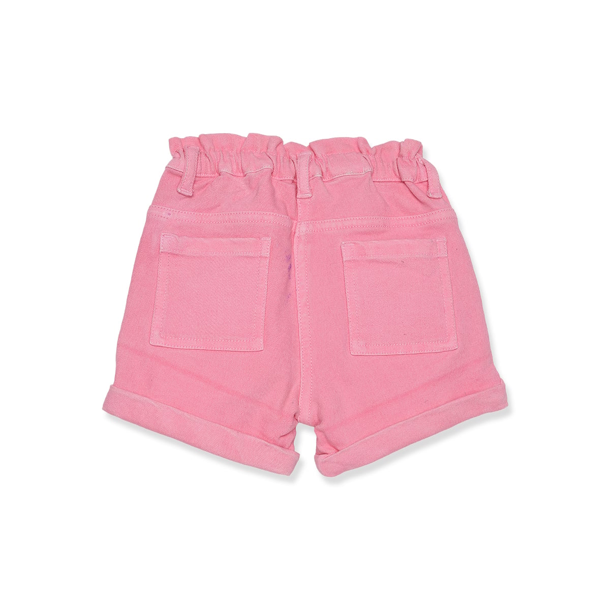 Baby Girls Pink Cotton Blend Heart Embroidered Denim Shorts Regular Fit Casual Wear