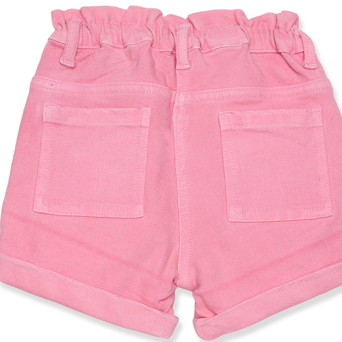 Baby Girls Pink Cotton Blend Heart Embroidered Denim Shorts Regular Fit Casual Wear