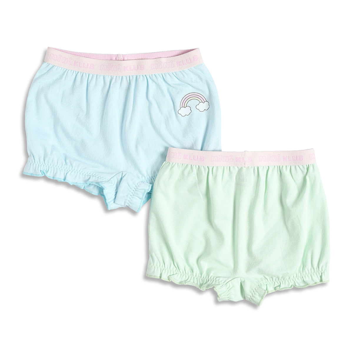 Girls Printed and Solid Bloomer Pack of 2, Blue and Mint Green